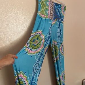 Yetts Palazzo Pants Fold Over Waist Size S Multicolor turquoise pink green yoga
